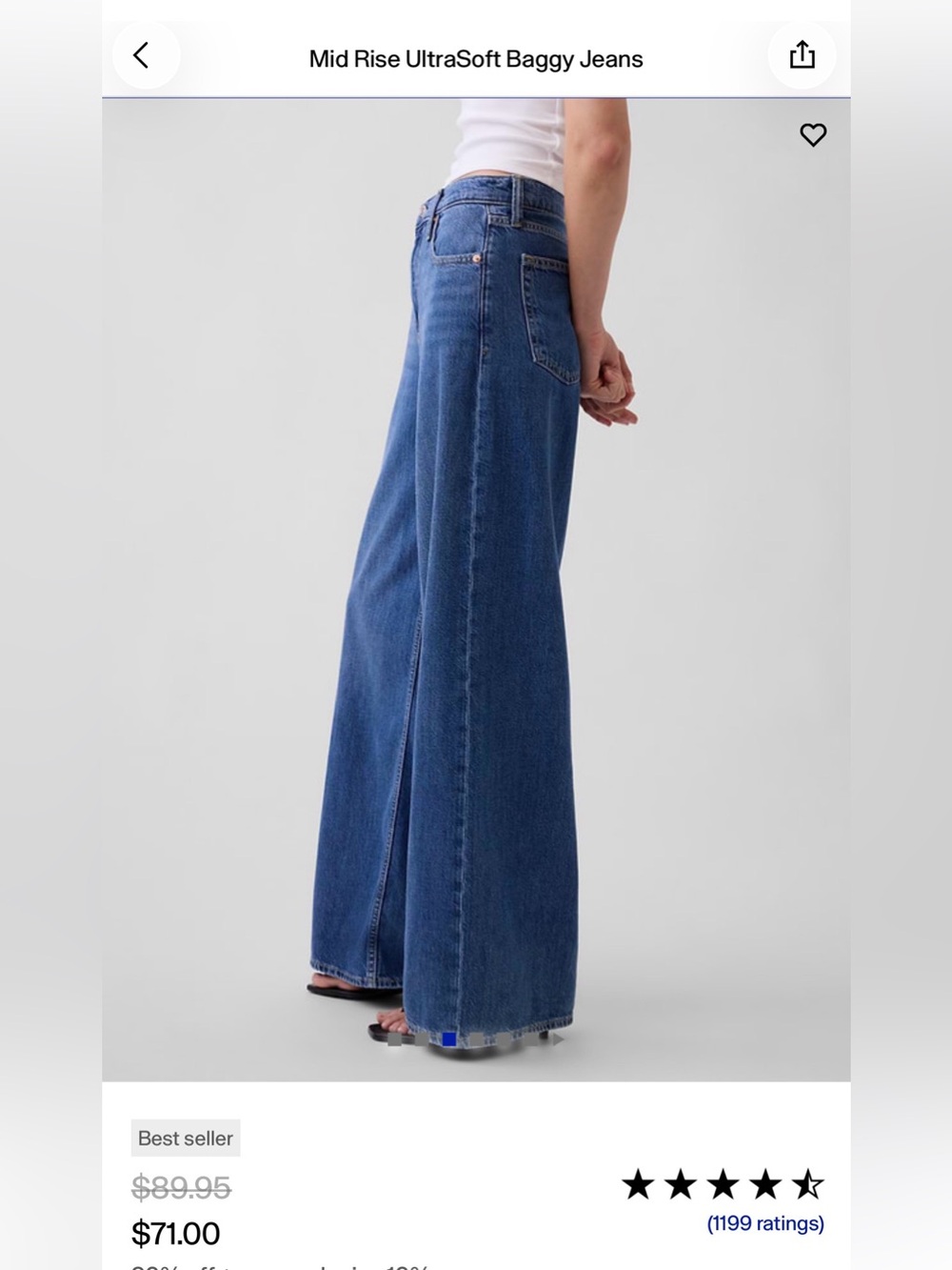 Gap Mid-Rise UltraSoft Baggy Denim Jeans medium wash 33/16